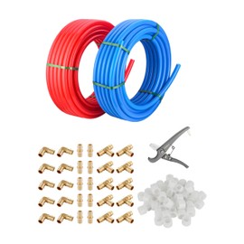 EFIELD 1/2-inch 2 x100 ft Pex-A Pipe Red & Blue 200 ft, 30 Pack 1/2" Brass Expansion Pex Fittings- Elbow Tee Coupler (30 PCS), 1/2' Expansion Rings (100 Pcs), Pipe Cutter, All in One Combo