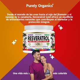 Purely Organics | Resveratrol Gold 2000 mg | Suplemento Antioxidante con Polifenoles, Licopeno, Betacaroteno y Vitamina C | 60 servicios