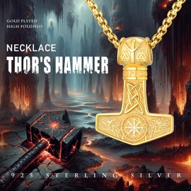 PARYFO Viking Thor's Hammer Necklace 925 Sterling Silver Mjölnir Chain Vegvísir/Crow Pendant Amuelt Viking Jewellery for Men Women Unisex, Sterling Silver, Crystal