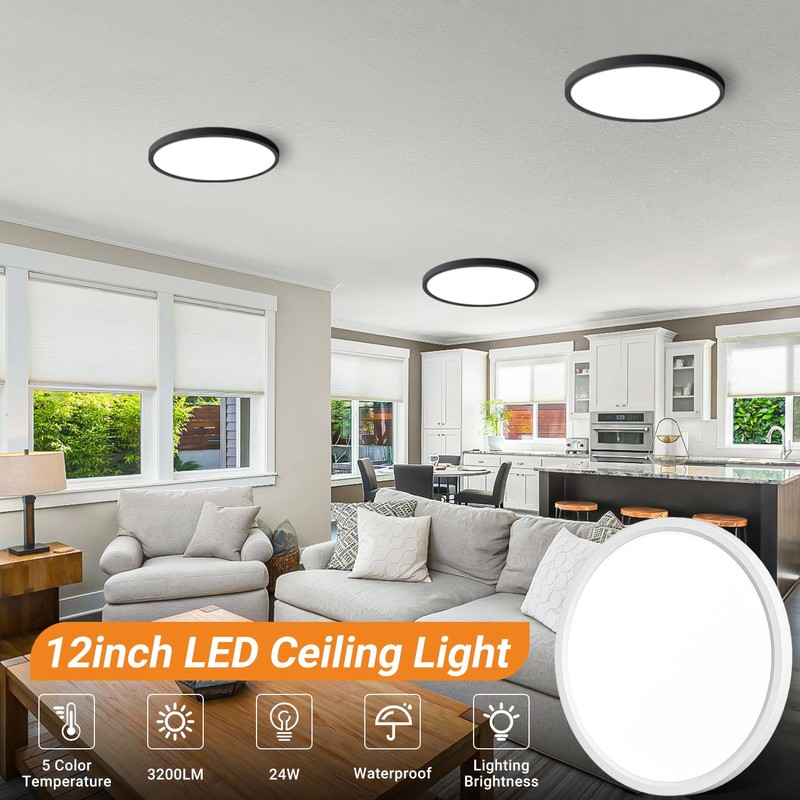 slochi 1Pack LED Flush Mount Ceiling Light Fixture, 12 Inch