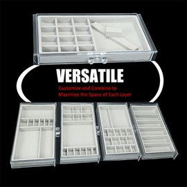 5 Tier Transparent Acrylic Jewelry Drawer Organizer Box with Detachable Dividers for Necklaces, Earrings, Rings, Bracelets and More-Keep Your Treasures Safe and Organized - Perfect for Home and Travel