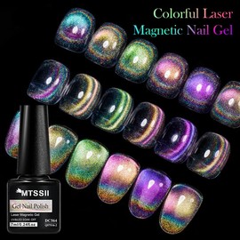 MTSSII Colorful Laser Magnetic Gel Nail Polish, Manicure Mermaid Cat Eye Gel, Lead-Free And Fragrance Free Formula, Holographic Magnetic Gel Nail Suitable for Family And Salon