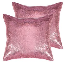 Poise3EHome 20x20inches Pink Throw Pillow Covers Sequin Decorative Pillow Cases for Couch, Bed, Living Room, Christmas (Pink, 2PCS)