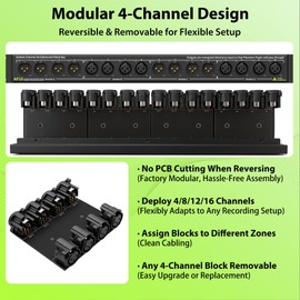 AA AUDIO ACCESSORY AP16 XLR Patchbay, 16-Channel XLR Balanced Patch Bay with 4 Modular Reversible PCB Sections for Easy Connector Reconfiguration, Gold-Plated Contacts, Full-Steel Patch Panel