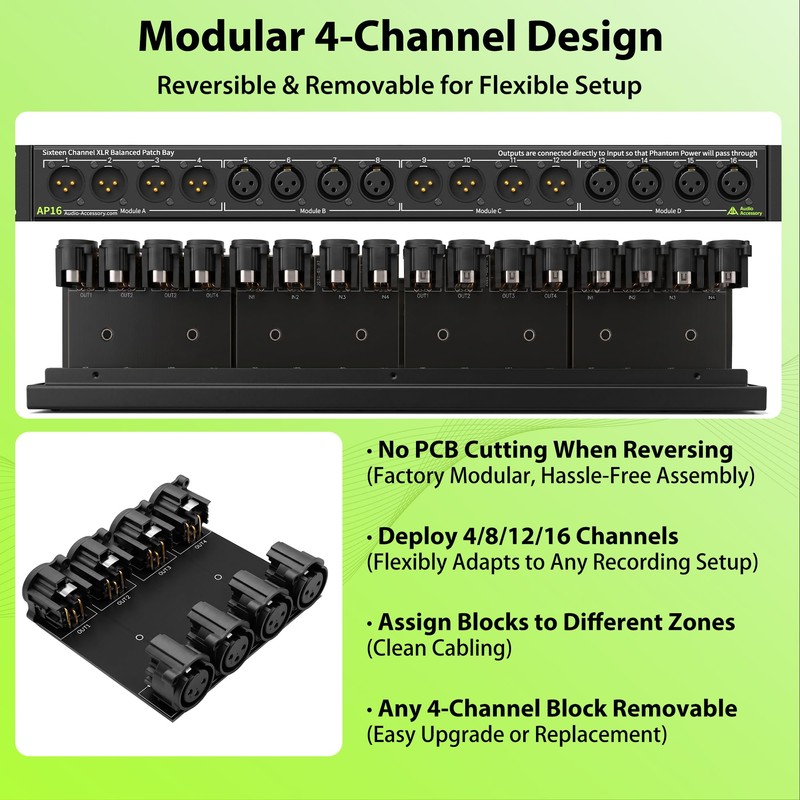AA AUDIO ACCESSORY AP16 XLR Patchbay, 16-Channel XLR Balanced Patch