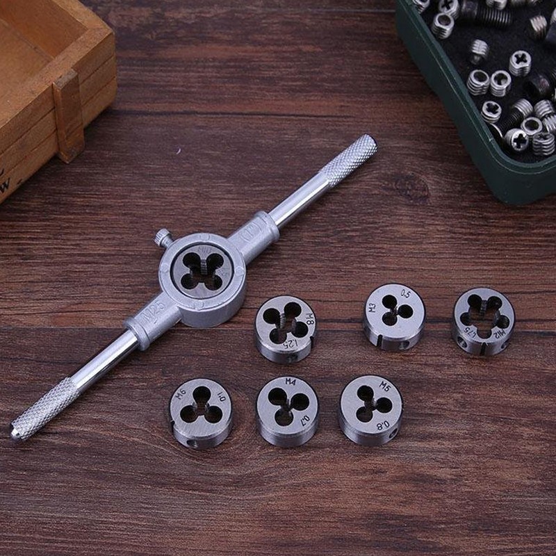 KIMLONTON 8-Piece Set Threading Die Handle Round Dies M3 M4