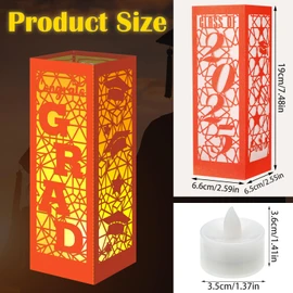 Rossesay 6 Pcs Graduation Table Centerpieces Boxes Class of 2025 Graduation Lanterns for Centerpieces with LED Candles Congrats Grad School College Party for Party Table Decoration (Orange)