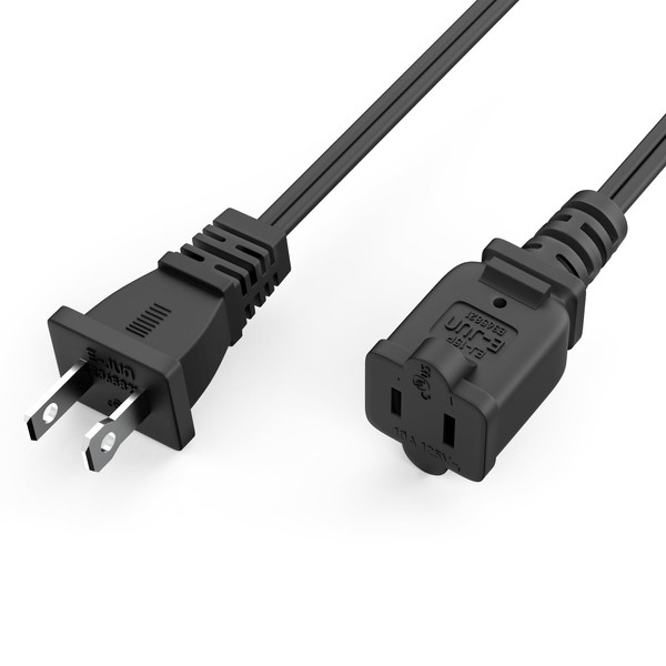 TV Extension Power Cord Cable Polarized 2-Prong Male-Female, Outlet Extension