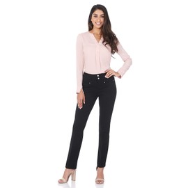 Rekucci -Women- Secret Figure Pull-On Knit Straight -Pant- w/Tummy Control (14 Short, Black)