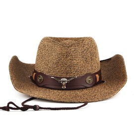 RONGXG Men Cowboy Straw Hat Wide Brim Fedora Panama Straw Bucket Hat UV Protection Vacation Sunhat Foldable Beach Western Hats Coffee
