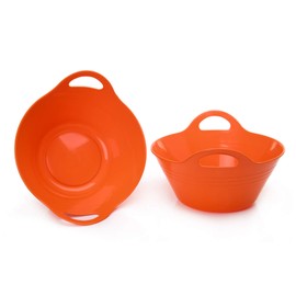 Mintra Home Plastic Bowls with Handles (1.8L Medium 2pk, Orange)