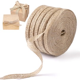 Natural Jute Ribbon, 5 Rolls of Hessian Ribbon, 6 mm Jute Hessian Craft Ribbon, Jute Ribbon Gift Ribbon, Jute Burlap Roll, Hessian Ribbon for Wedding Decoration, Gift Wrapping, 50