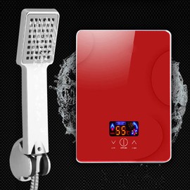 XUANIIIL Electric Water Heater 6kW, 240V On Demand Tankless Point of Use Instant Hot Water Heater, with Digital Display, Hard Wired, for Home Bathroom Shower, Kitchen Sink (Red)