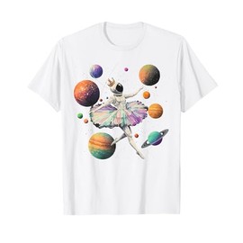 Astronaut Ballerina Dancing in Space Planets Kids Women Girl T-Shirt