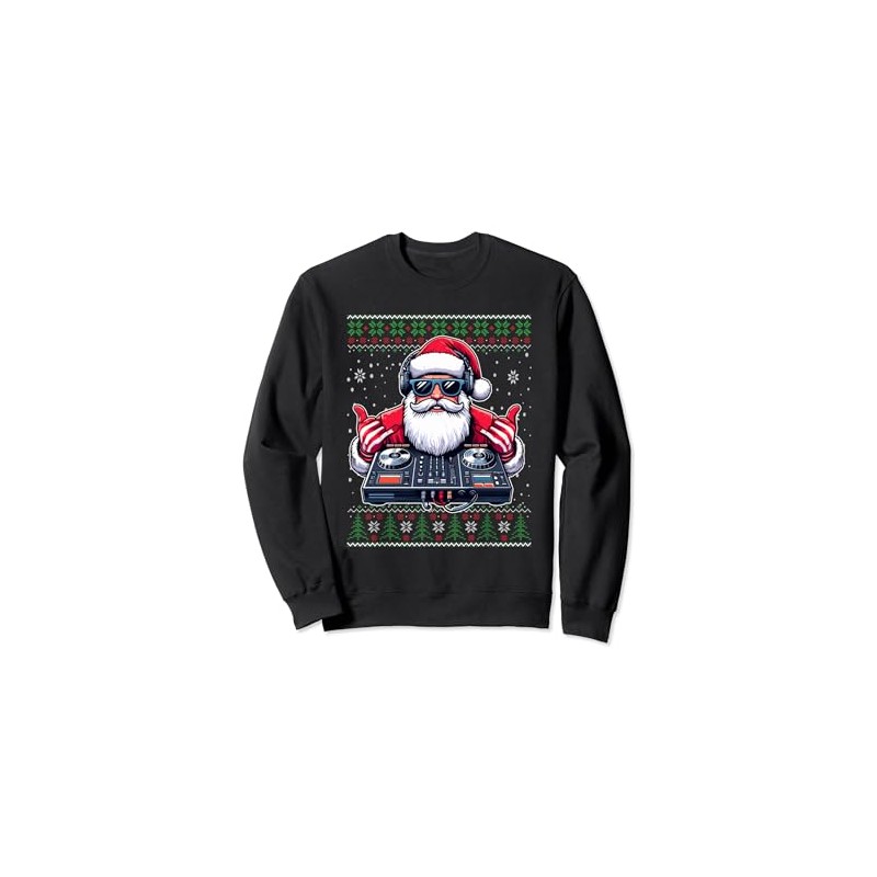 Santa Claus DJ Mixer Music Ugly Christmas Jumper Sweatshirt, black