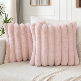 Soleebee Set of 2 Plush Velvet Cushion Covers, Soft Artificial Fur Cushion Cover, Sofa Decorative Cushion Covers, Decorative Cushion Cover Set for Bedroom, Home, Couch, Car Decor (60 x 60 cm, Pink)