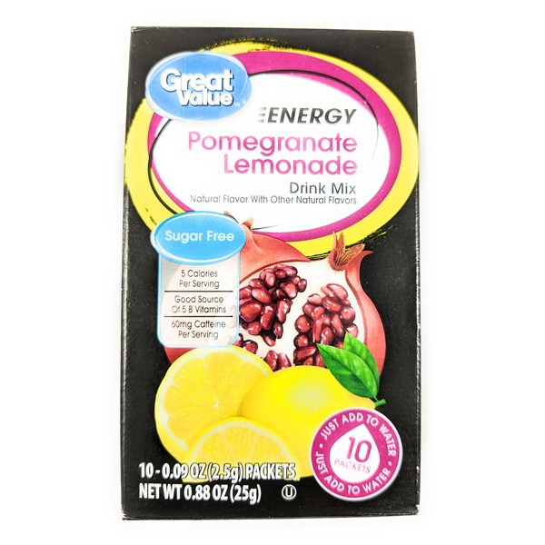 Great Value Sugar Free, Low Calorie ENERGY Pomegranate Lemonade Drink Mix (Pack of 6)