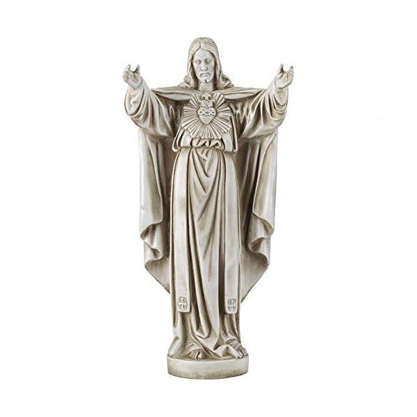 Design Toscano LY712152 The Sacred Heart Garden Statue, 7.5" D x 10.5" W x 22" H, Antique Stone
