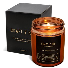 Craft & Kin Fall Scented Candles for Men | Premium White Sage Scented Candles | All-Natural Scent for Home | Long Lasting with 45 Hour Burn Time, 8oz