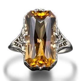 WANGYUSHENG Women's Champagne Luxury Huge Vintage Citrine Cocktail CZ Ring Art Deco Jewelry Engagement Gift Ring Size 6-10 (US Code 6)
