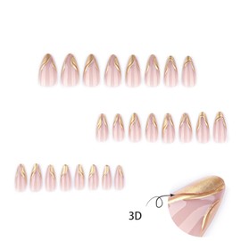 Onsdag Press on Almond Nails Medium Glossy Full Cover Acrylic Almond Shaped False Nails with Designs Artificial French Fake Nails Glue Stick ons Fingernails for Women Girls(JP3877)