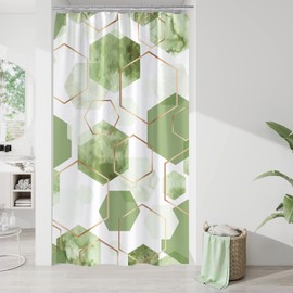 Litabel Modern Small Stall Shower Curtain for Bathroom, Sage Green Geometric Art Decor Waterproof Bath Curtain, Abstract Fabric Shower Curtain Sets for Home Decor, 36x72 Inch