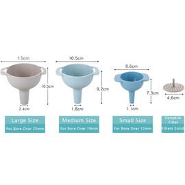 Starchef Kitchen Funnel Set-with Detachable Filter Strainer-3 Pack Hygienic Funnels for Transferring Liquid,Juice,Fluid,Powder,Seasoning,Beans-3 Colors