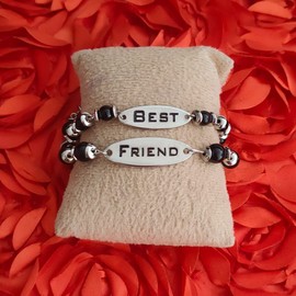 M Men Style Friend Oval Charm Beaded Bracelet With Lobster Clasp Black And Silver Zinc Metal And Crystal Bracelet For Boys And Girls