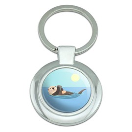 GRAPHICS & MORE Sea Otter Eating Giant Clam Keychain Classy Round Chrome Plated Metal