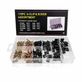 MTRPS 170PCS Car U-Clip and Screw Assortment Kit, 9 Sizes Auto Body Panel Screws U Nuts Replacement, Rustproof Metal Fasteners Automotive Repair Parts for Dash Door Panel Interior