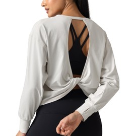 Colorfulkoala Long Sleeve Shirts Crew Neck Oversized Tops for Women Casual Workout T-Shirts with Thumb Holes (Natura, S) Natural