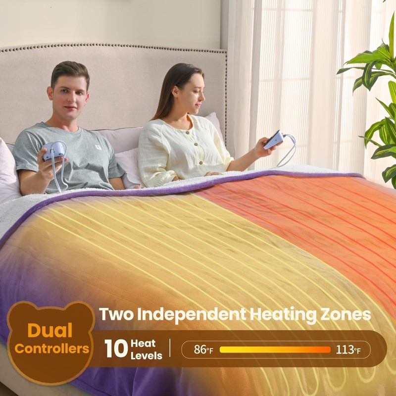 Bearhug Heated Blanket Queen Size 84" × 90", Dual Controller