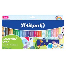 Pelikan Colorella® Star C302 822336 Fibre Tip Pens 24 Colours 18 Strong + 6 Delicate Pastel Shades with Colouring Stencil