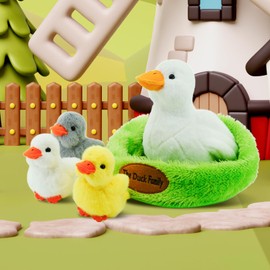 YOHAKI Duckling Plush Toy Set, Mother Duck, Baby Duck and Duck Eggs, Duck nest Storage with Zipper Pocket Tote Bag, Singing Duckling Toy, Suitable for Birthday Gifts for Boys and Girls