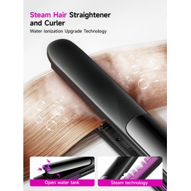 DRFLASH Titanium Steam Hair Straightener & Curling Iron 2-in-1 with 5 Temp Settings, Fast Heat-Up, Negative Ion & Steam Hair Care, Wide Voltage Travel Flat Iron for Frizz Control & Shine