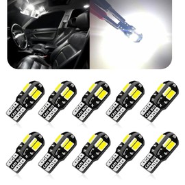 Neferta 10 PCS T10 Car LED Width Light, 5730-8SMD 12V 6500K Error-free Side Wedge License Plate Light, 360 Degree Lighting Accessory, for Map Dome Light, License Plate Side Marker Light (White)