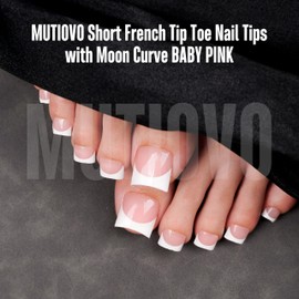 MUTIOVO Short Toe Nail Tips White French Tip BABY PINK Press on with Moon Curve,Soft Gel False Nail Kit,Thick Sharp Square Toenail Extension,Need Builder Gel Top Coat,No Glue Included x15 Sizes 240 pcs