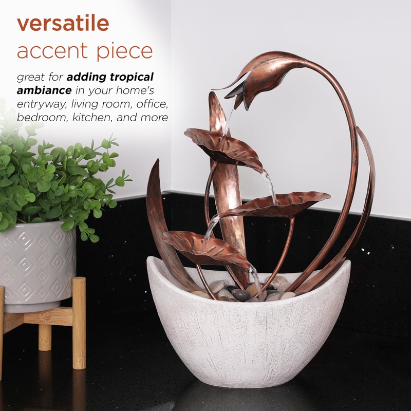 Alpine Corporation ZEN918 Indoor Tabletop Multi-Tiered Metal Falling Leaves Water
