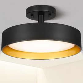 SunRider Industrial Semi Flush Mount LED Ceiling Light Fixture, 12 Inch 25W 2000LM, 4000K Neutral White, Dimmable Pendant Lamp for Hallway Bedroom