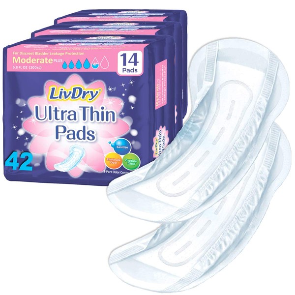 LivDry Incontinence Ultra Thin Pads for Women | Leak Protection