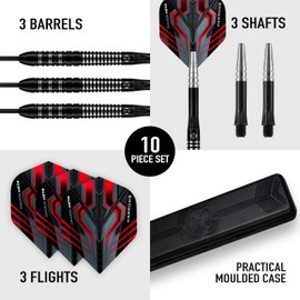 Harrows Damon Heta 90% Tungsten Steel Tip Darts Set 21g, 23g & 25g - Includes Black Alamo Shafts, Damon’s Signature Flights & Travel Case (21g)