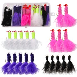 Crappie Jig Heads Marabou Hair Jigs 20PCS Feather Jig Lures Round Ball Head Jig Hooks Ice Fly Fishing Lures Hair Jig Bait for Bass Trout Walleye Sunfish Panfish