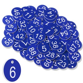Tenare Pack of 100 Plastic Number Plates, 1-100 Numbers, Key Chains, Waterproof, Small Plastic Numbered ID Tags with Hole for Wardrobe Luggage, Without Key Rings (Dark Blue, White)