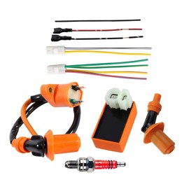 GY6 High-Performance Racing Ignition Coil Kit With 6-pinIgnition Controller, 3-Electrode A7TC Spark Plug,Suitable For GY6 ATV 49cc 50cc 125cc 150cc 139QMB QMJ QMI157 Ignition CoilIdeal Choice (Yellow)