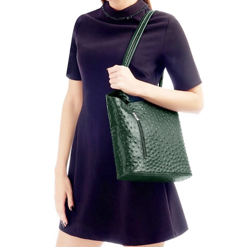 Handbag Bliss Womens Italian Leather Ostrich Print Convertible Shoulder Bag