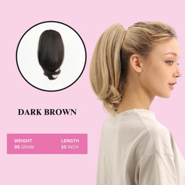 JUVABUN 10" Straight Claw Clip In Ponytail Hair Extensions - Dark Brown | Synthetic Ponytail Extension | Hair Extensions for Women & Men | Washable, Realistic And Synthetic |Dark Brown