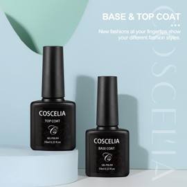 Coscelia Base e Top Coat Semipermanente, 10ML x 2 Base e Top coat Unghie per Gel per Nail Art, Adatto al fai da te in casa, Disegni per unghie, Regali perfetti