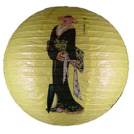 Japanese Geisha Design Round Paper Lantern (Yellow)