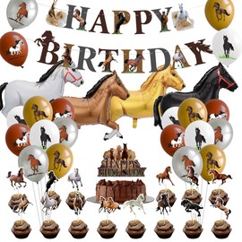 36 Horse Birthday Decoration, Horse Balloons Decoration Birthday Set, Includes 16 x Horse Balloons, 15 x Cupcake Toppers, 4 x Foil Balloons, 1 x Happy Birthday Banner, Horse Decoration for Boys and