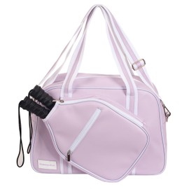 Purple PU Leather Women Sports Shoulder Gym Bag Pickleball Duffle Bag Pickleball Tote Bag with Front Pocket for 2 Paddles, Inner Storage Pockets, Mesh Water Bottle Holder and Adjustable Shoulder Strap
